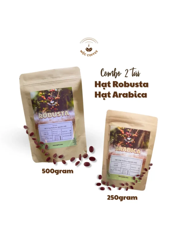 COMBO 2 TÚI HẠT ROBUSTA 500G - HẠT ARABICA 250G